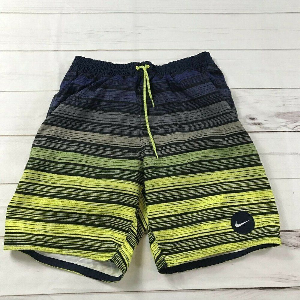 Nike Mens Black Yellow Striped Elastic Waist Drawstrings Activewear Shorts Sz L